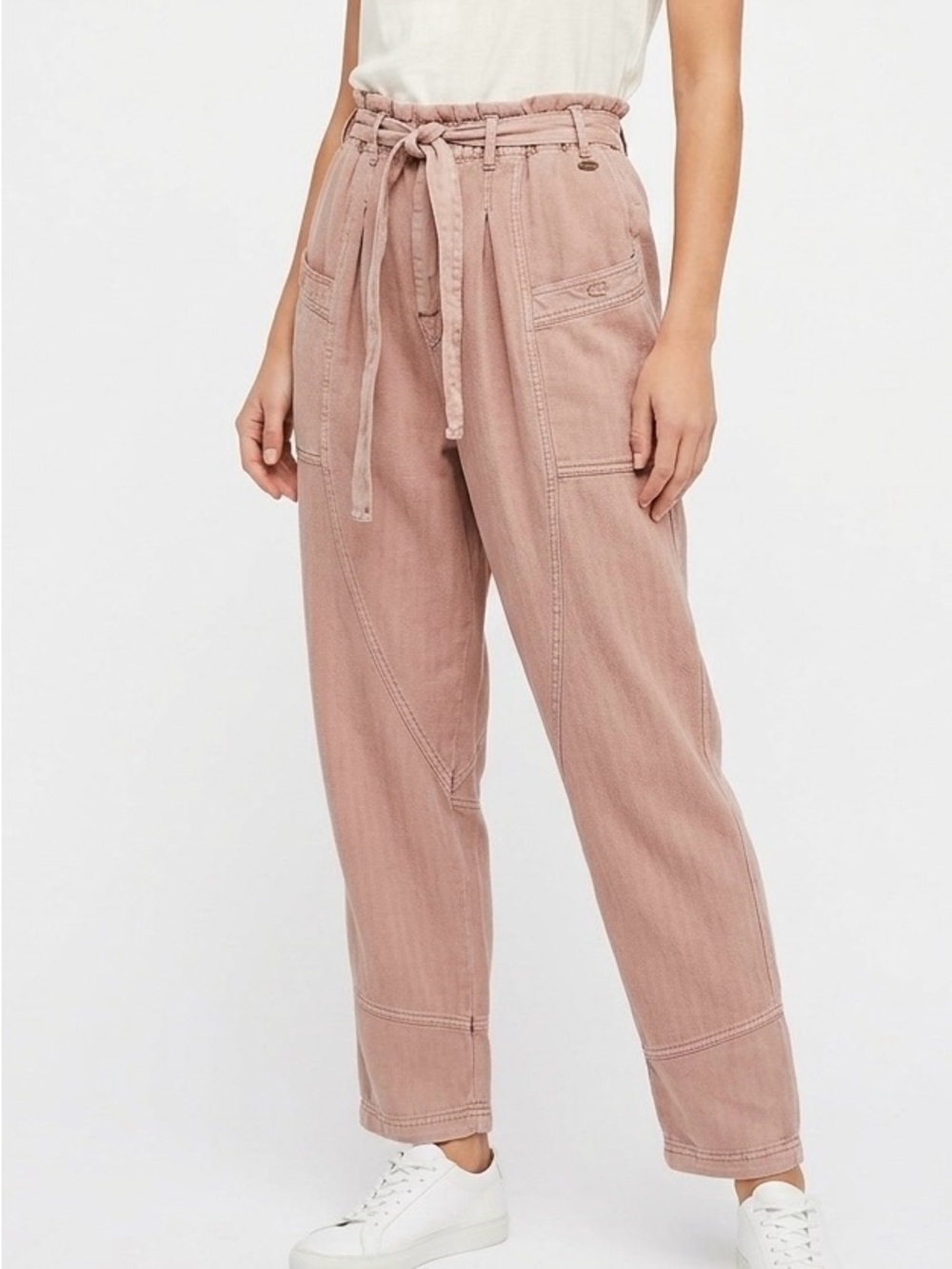 Free People Livin in The City Seamed Barrel Pant Mauve S Utility Boho Chic